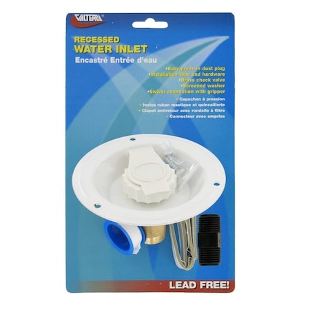 Valterra WATER INLET, METAL RECESSED FLANGE, WHITE, LEAD-FREE, CARDED A01-0176LFVP